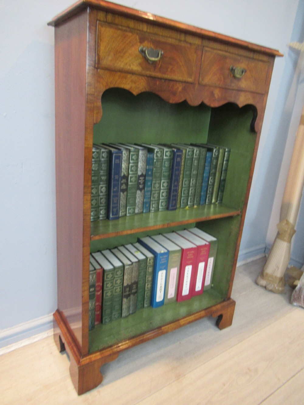 Burr walnut open bookcase 
