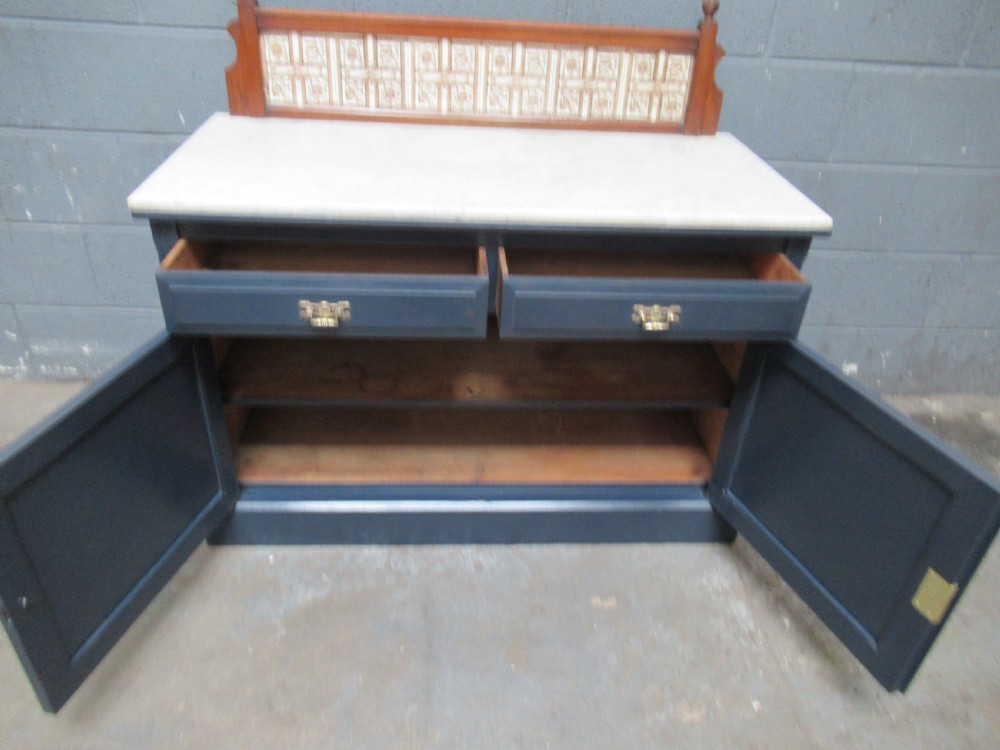 Victorian painted  marble and tile back washstand View II