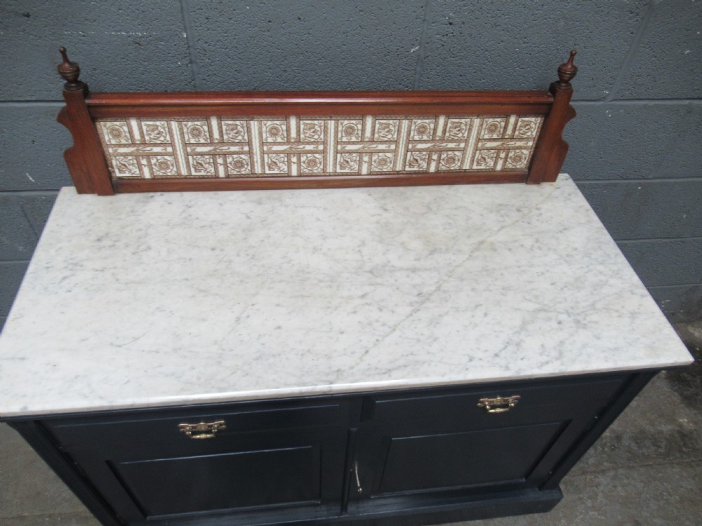 Victorian painted  marble and tile back washstand View III