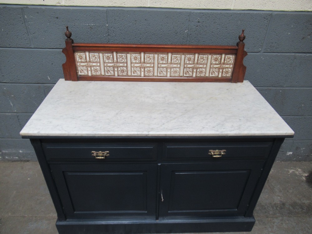 Victorian painted  marble and tile back washstand View VII