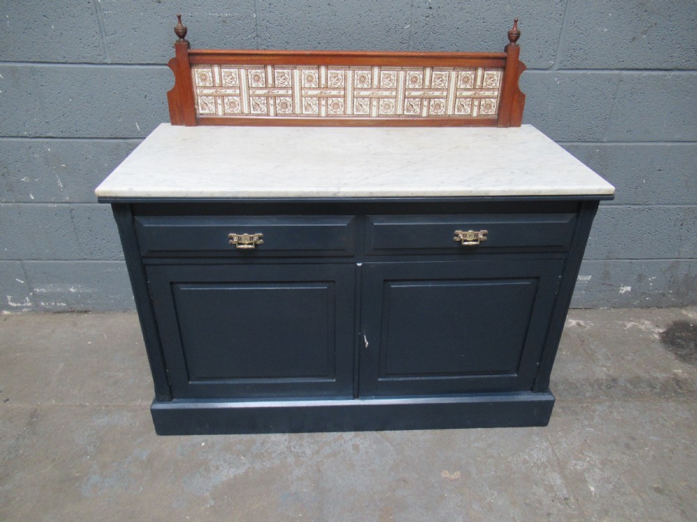 Victorian painted  marble and tile back washstand View IX