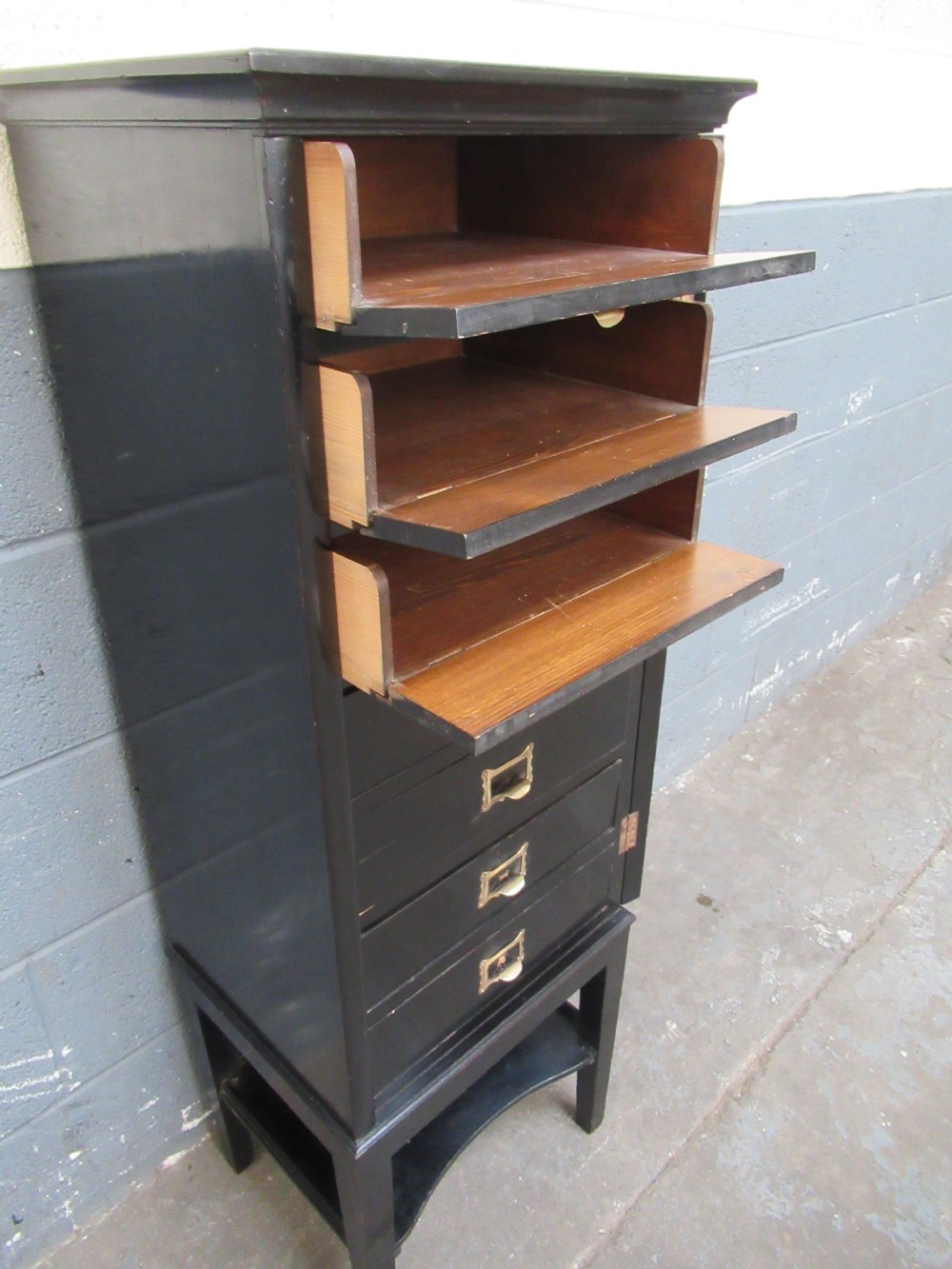Late Victorian  ebonised pine seven drawer file cabinet