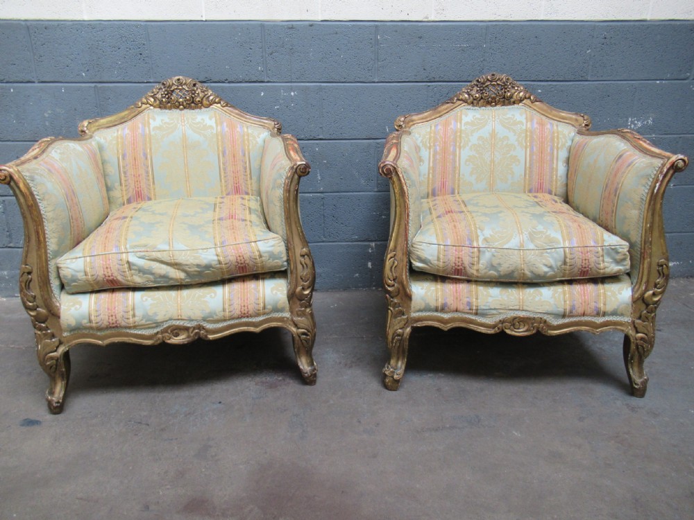 Deep pair of French gilt arm chairs View II