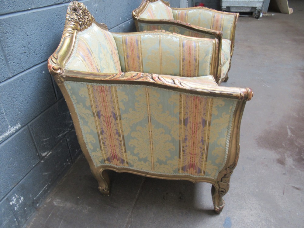 Deep pair of French gilt arm chairs View III