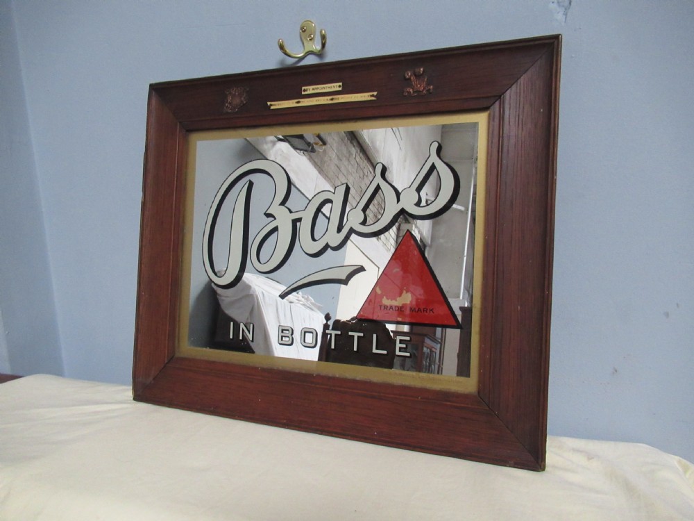 Old oak framed  BASS & CO,  pub wall mirror View VI