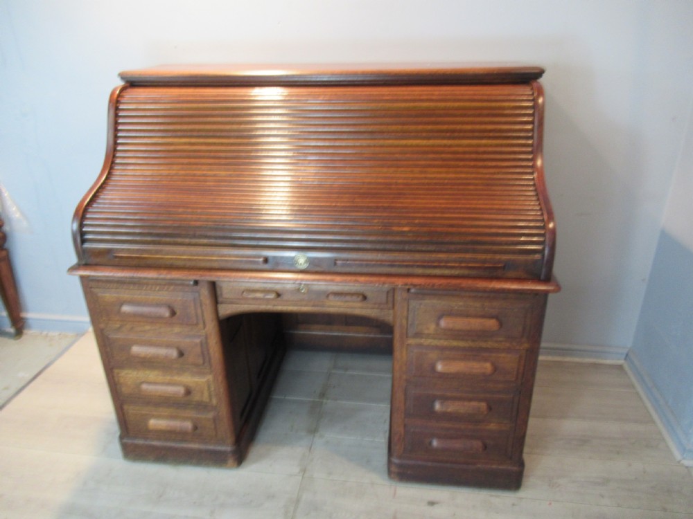 Large oak roll top desk View II