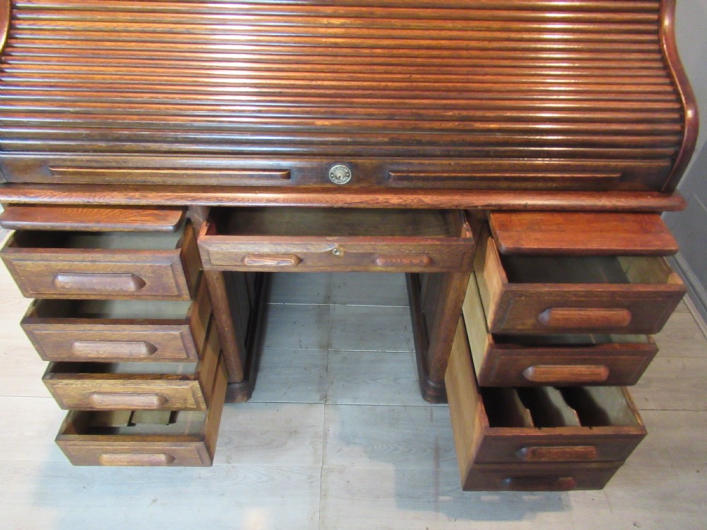 Large oak roll top desk View XI