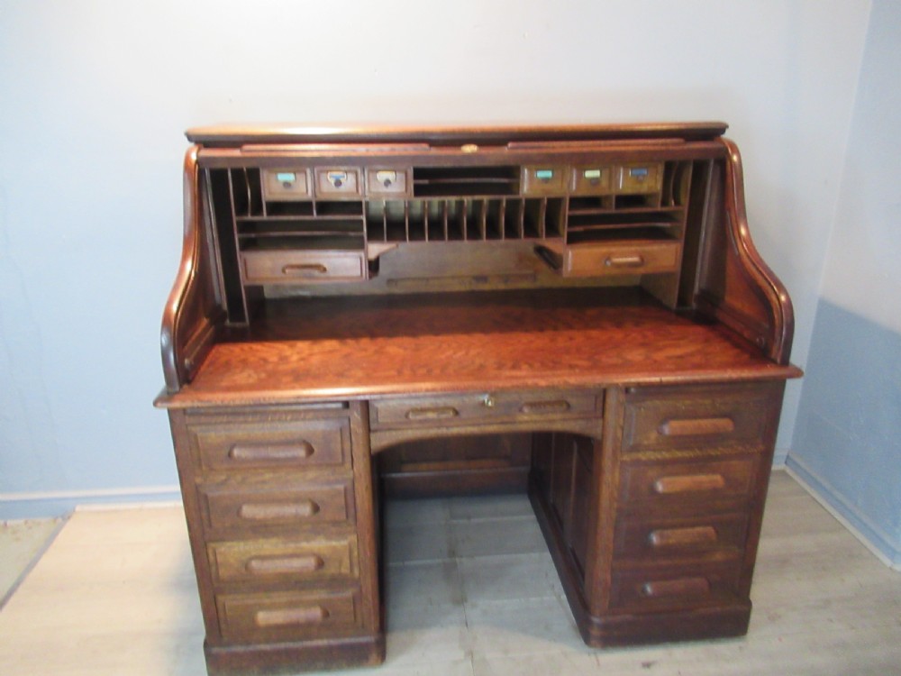 Large oak roll top desk View XIV