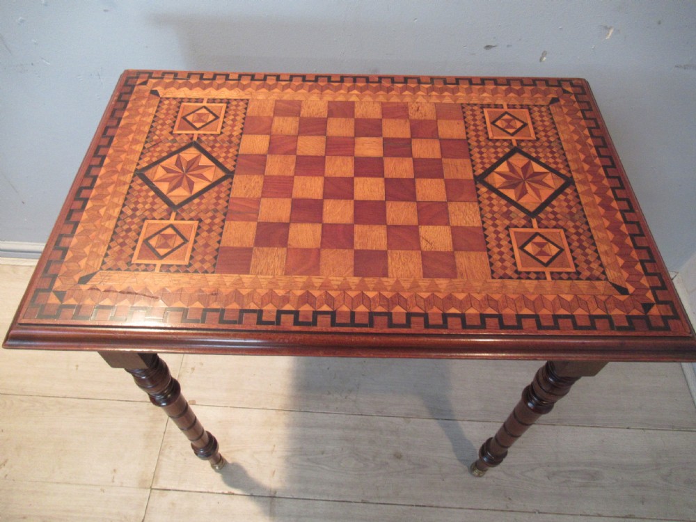 Late Victorian mahogany inlaid games table  View VIII