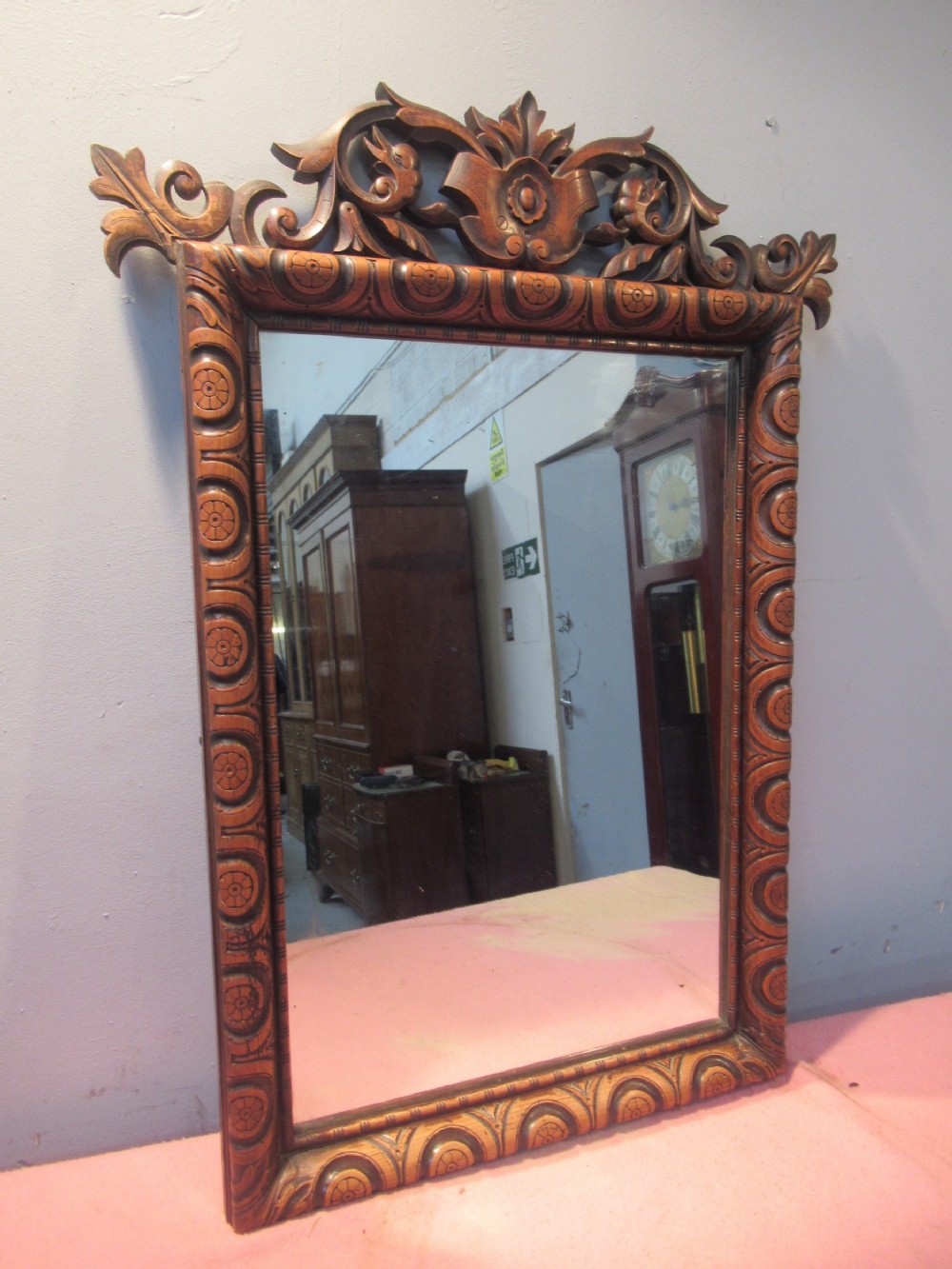 19th century carved pine wall mirror