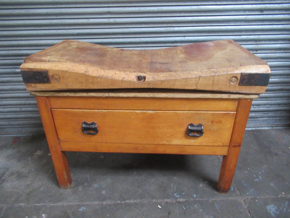 A well used  beech butchers block