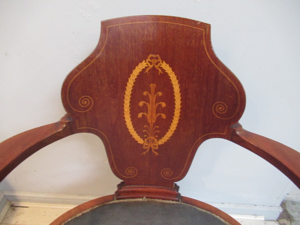 Edwardian mahogany inlaid arm  desk  chair  View II