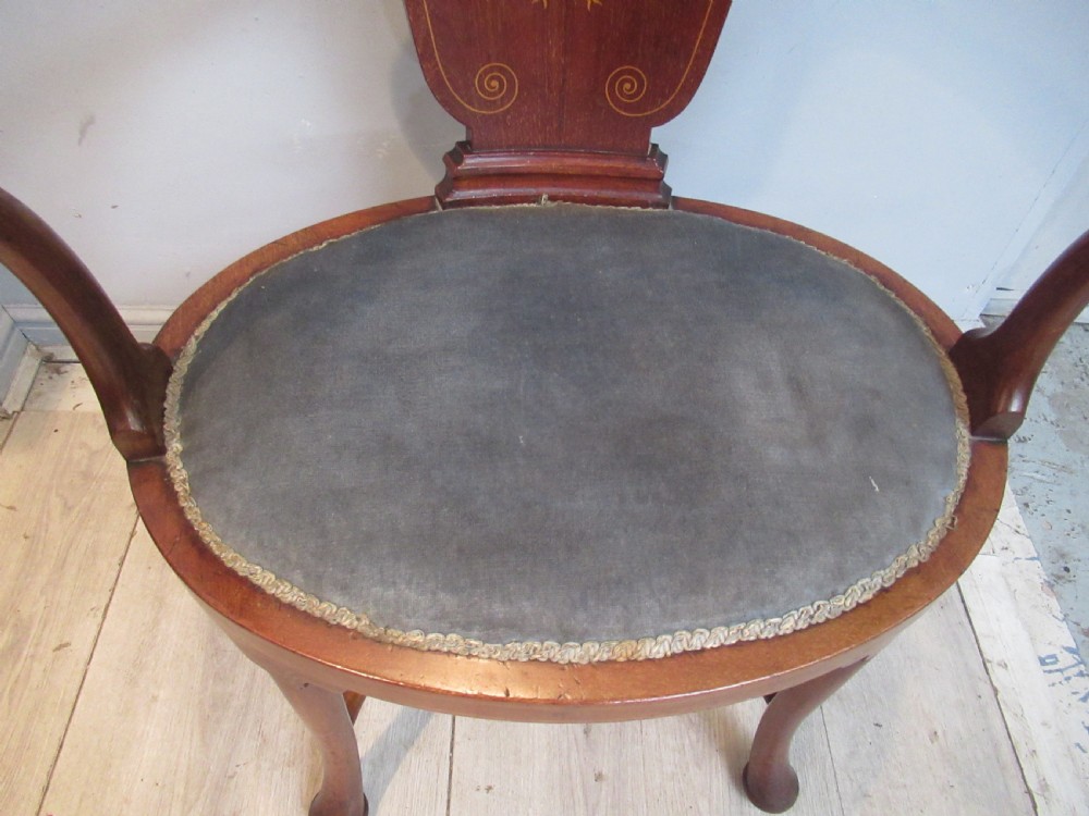 Edwardian mahogany inlaid arm  desk  chair  View III