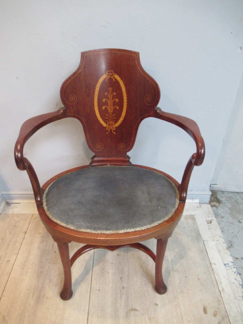 Edwardian mahogany inlaid arm  desk  chair 
