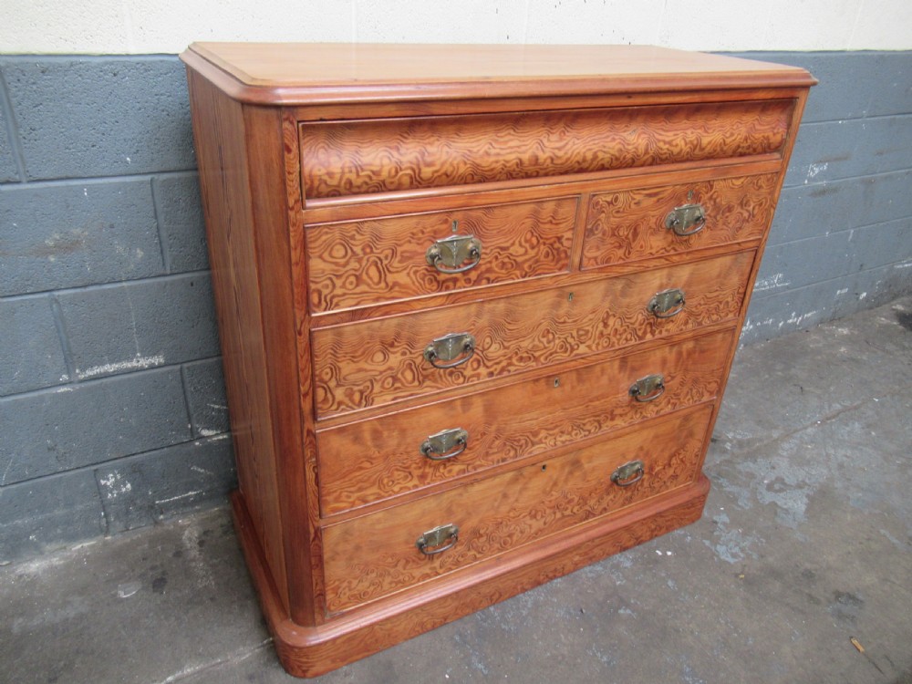 Large Victorian period pitch pine chest of drawers View II