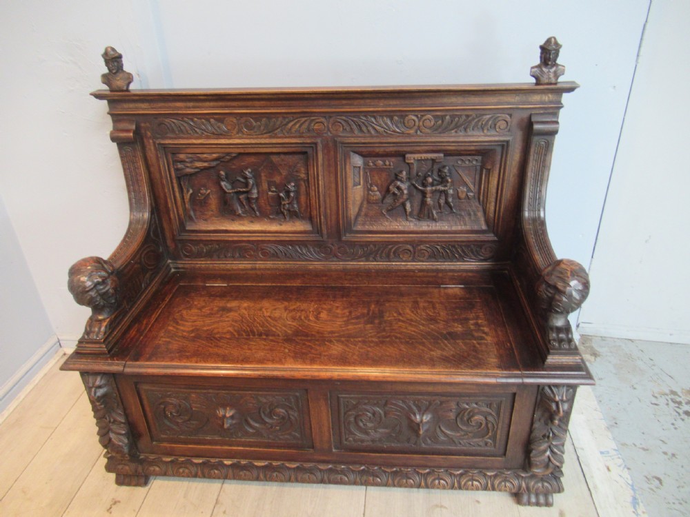 Victorian carved oak bench seat