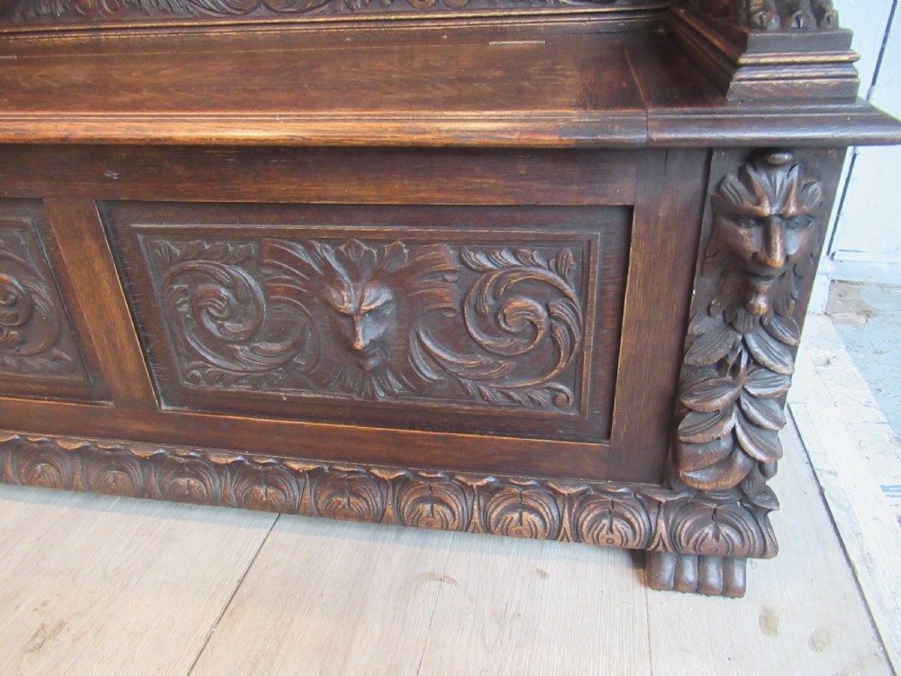 Victorian carved oak bench seat View III