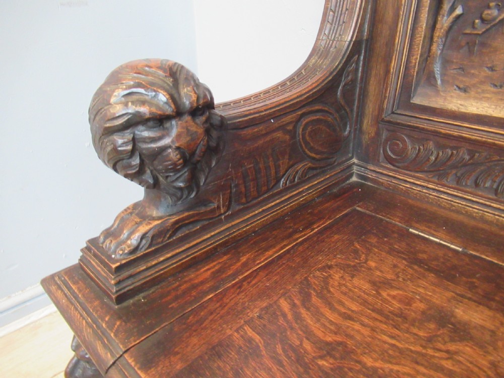 Victorian carved oak bench seat View IV