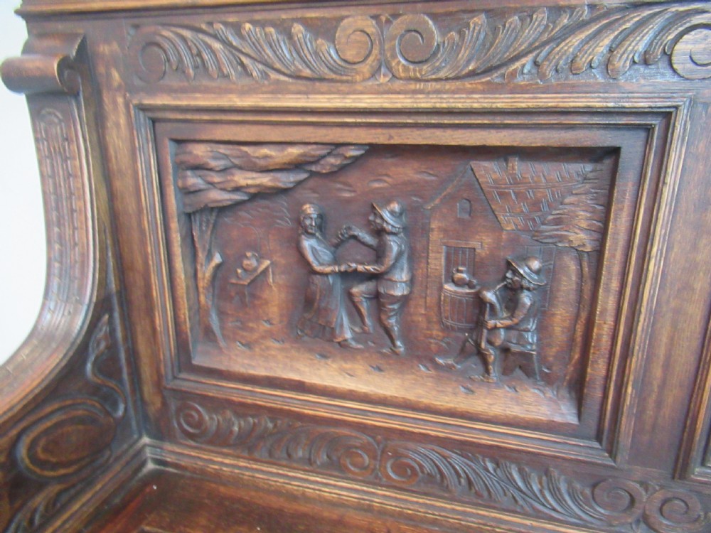 Victorian carved oak bench seat View V