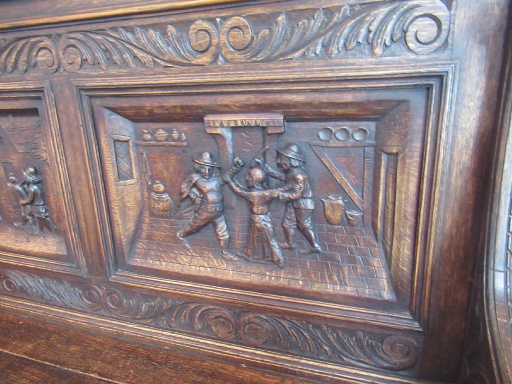 Victorian carved oak bench seat View VI