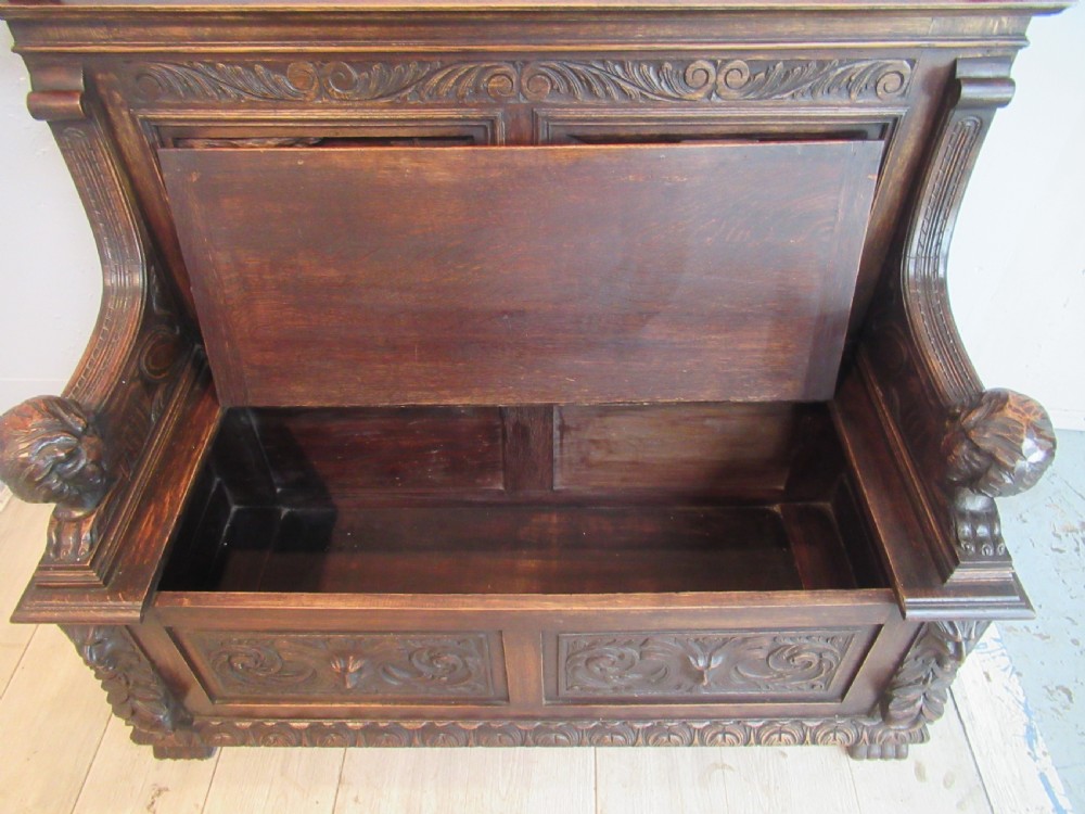 Victorian carved oak bench seat View IX