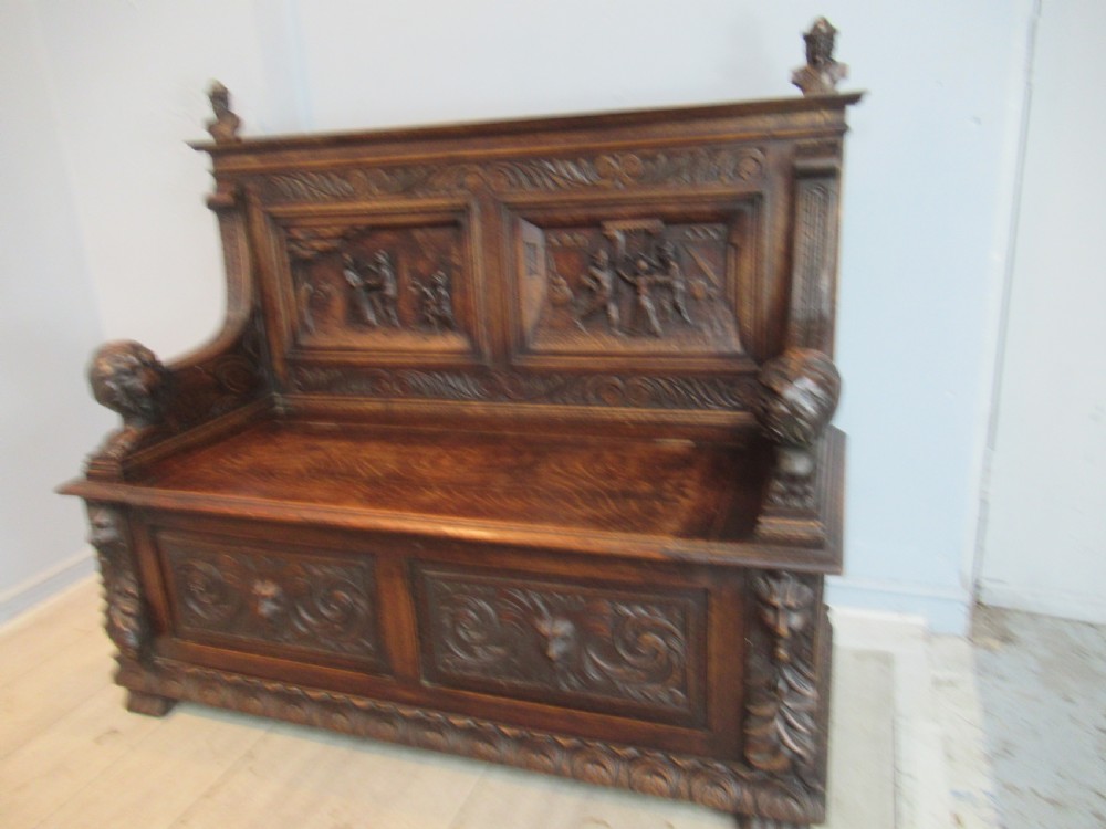 Victorian carved oak bench seat View XI