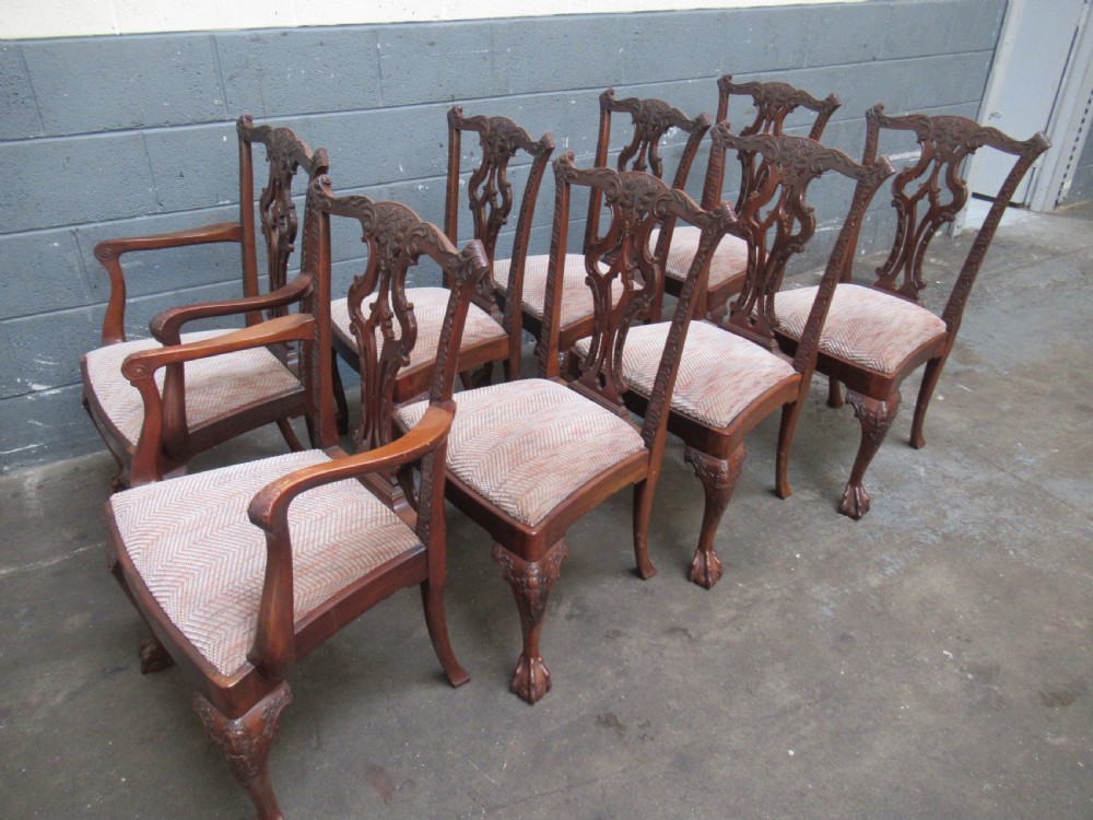 Good set of eight mahogany Chippendale style dining chairs View II