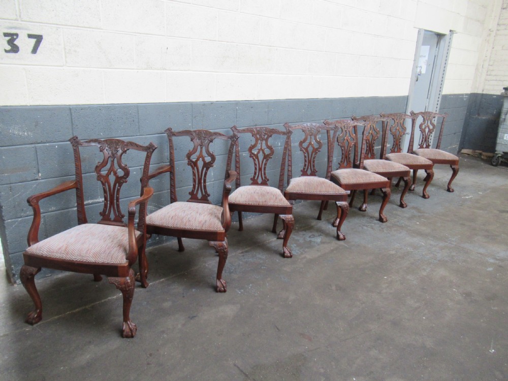 Good set of eight mahogany Chippendale style dining chairs View XII