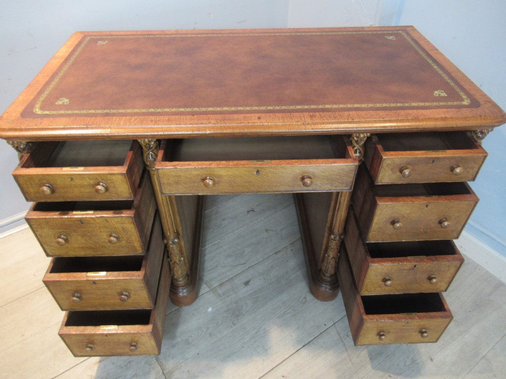 Victorian period oak knee hole   desk View X