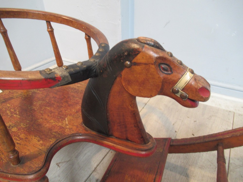 Well loved Victorian   childs  horse rocking chair View II