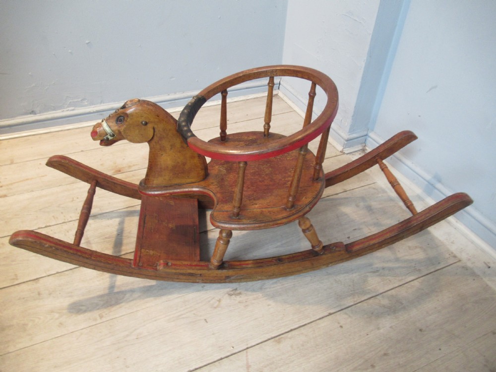 Well loved Victorian   childs  horse rocking chair View III