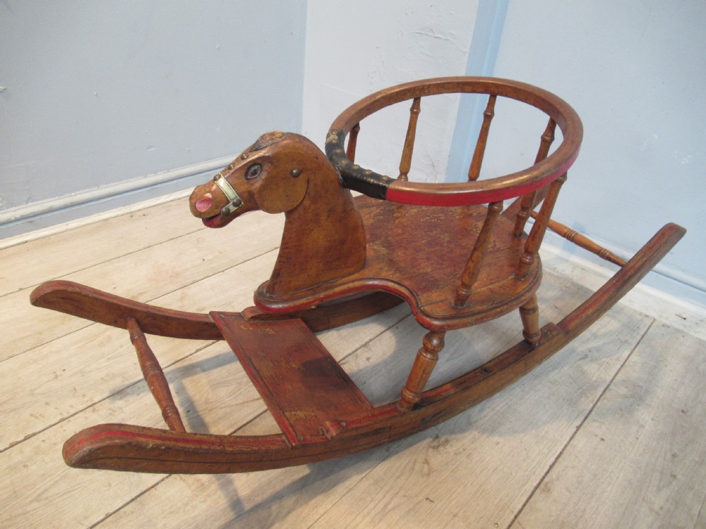 Well loved Victorian   childs  horse rocking chair View IV