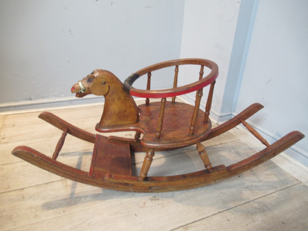 Well loved Victorian   childs  horse rocking chair View VII