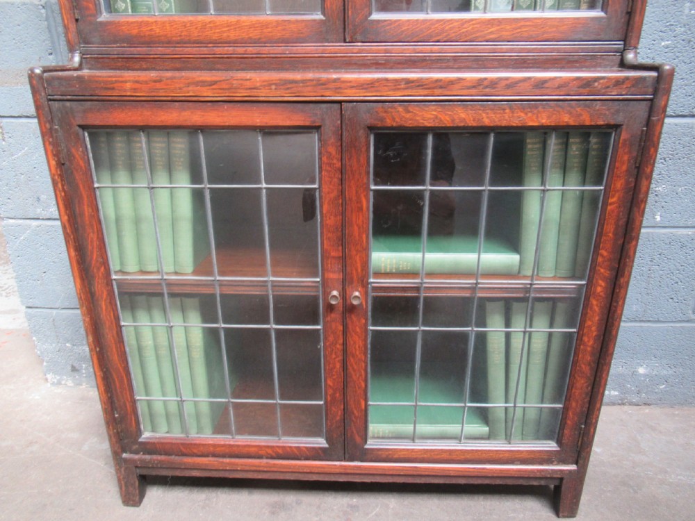1920s oak leaded glass bookcase View IV