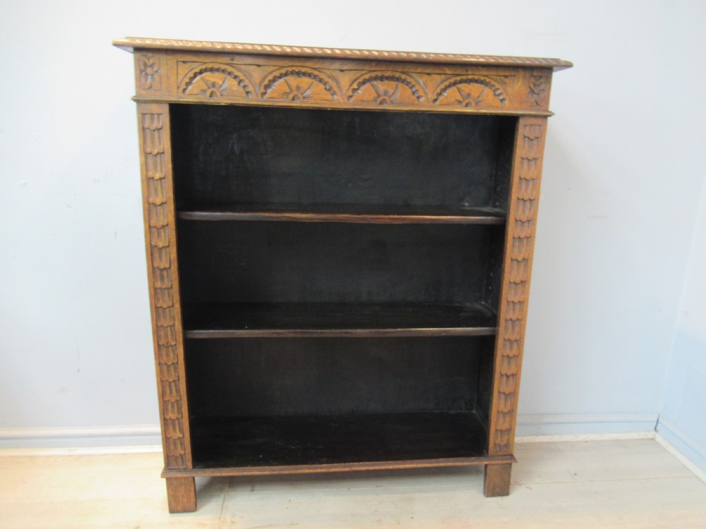 Carved oak open bookcase  View V