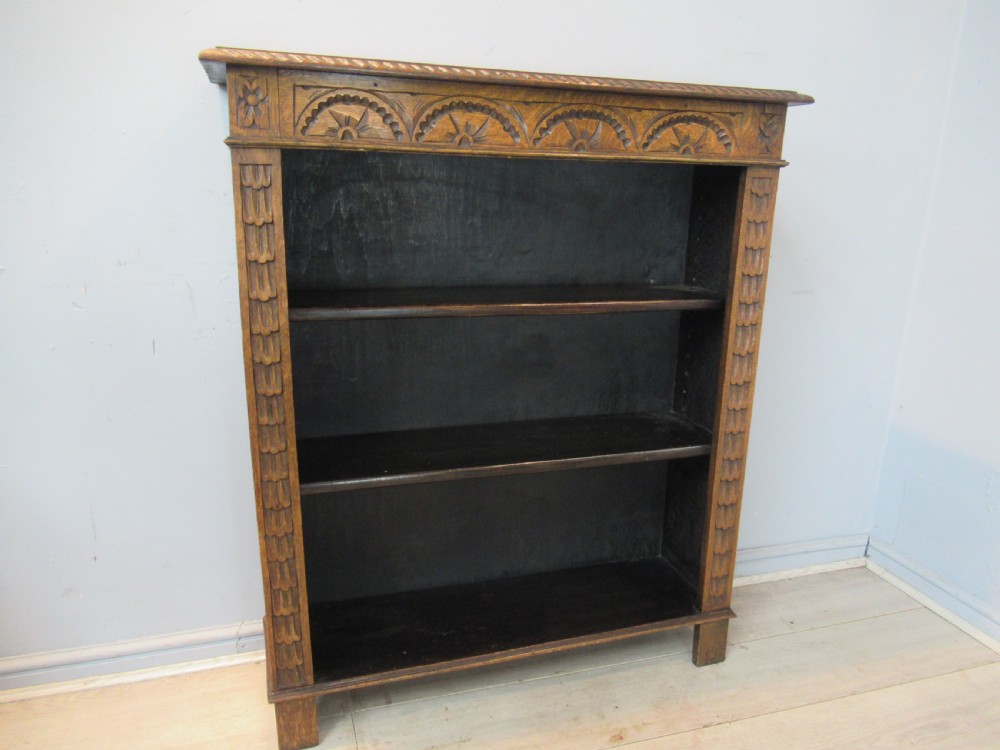 Carved oak open bookcase  View VI