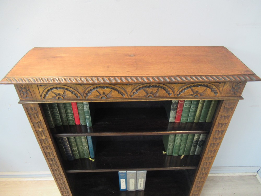 Carved oak open bookcase  View VII