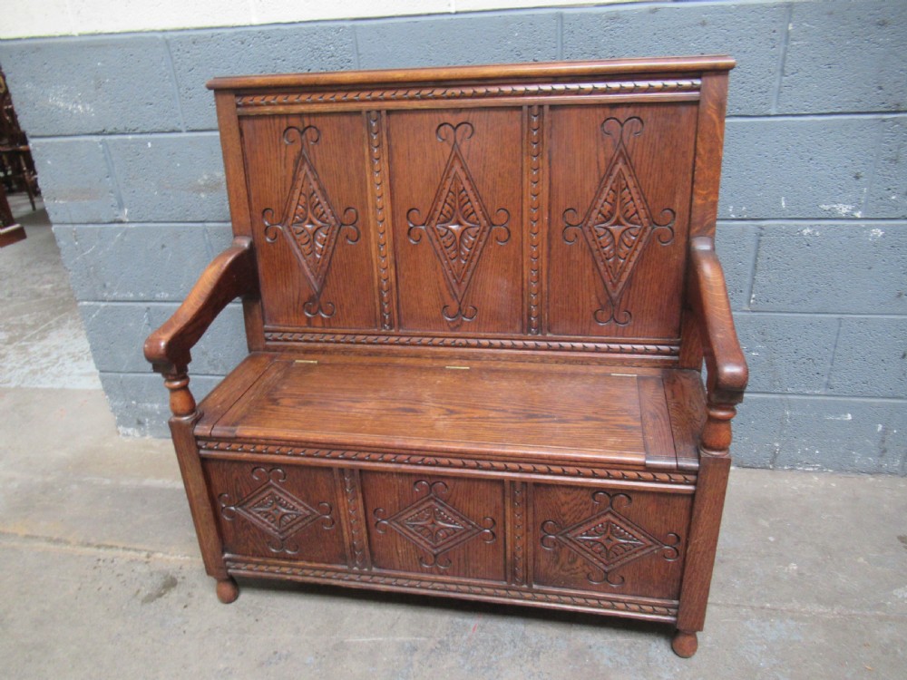 Carved oak bench seat 