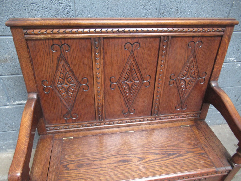 Carved oak bench seat  View II
