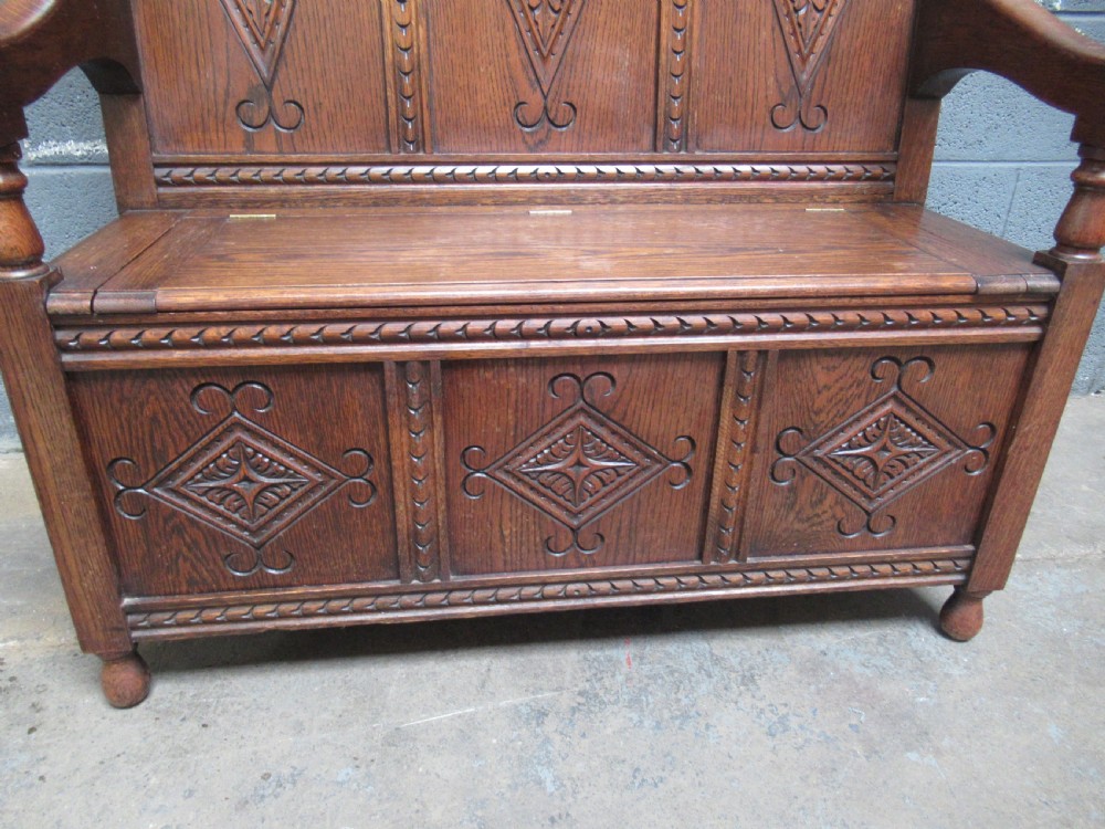 Carved oak bench seat  View III