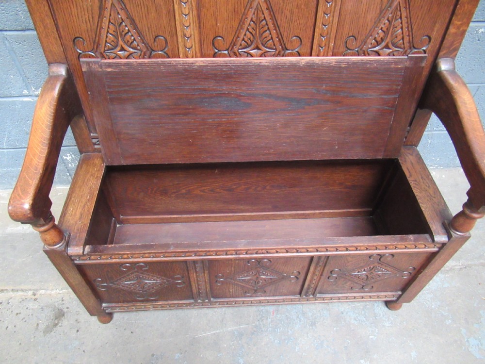 Carved oak bench seat  View IV