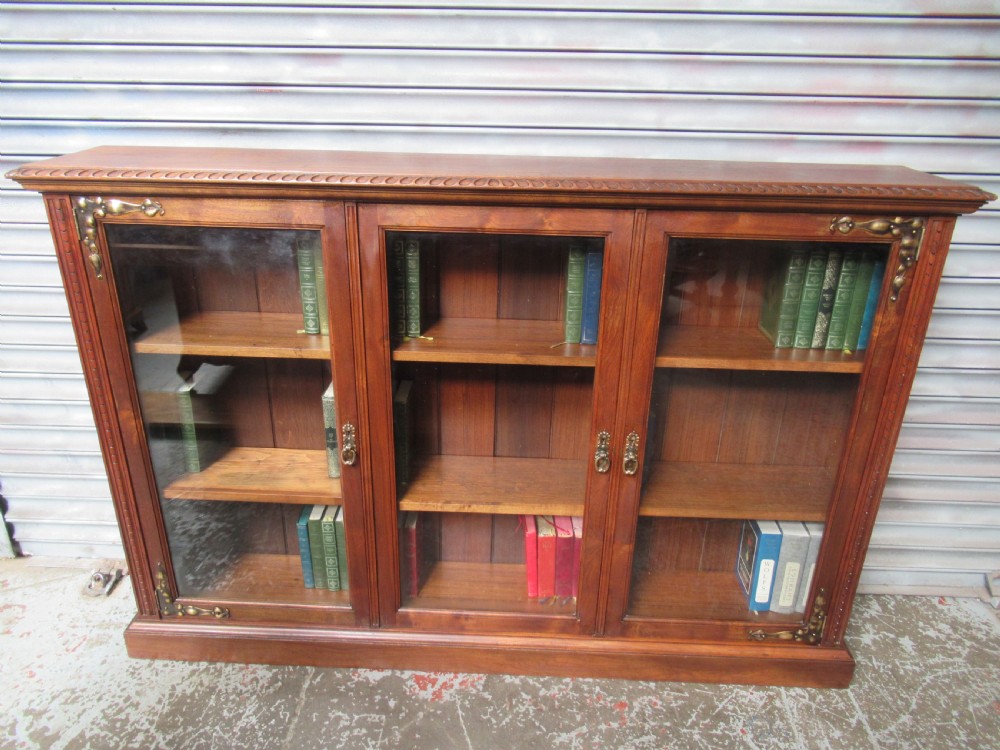  Edwardian Walnut  three door  bookcase  View II