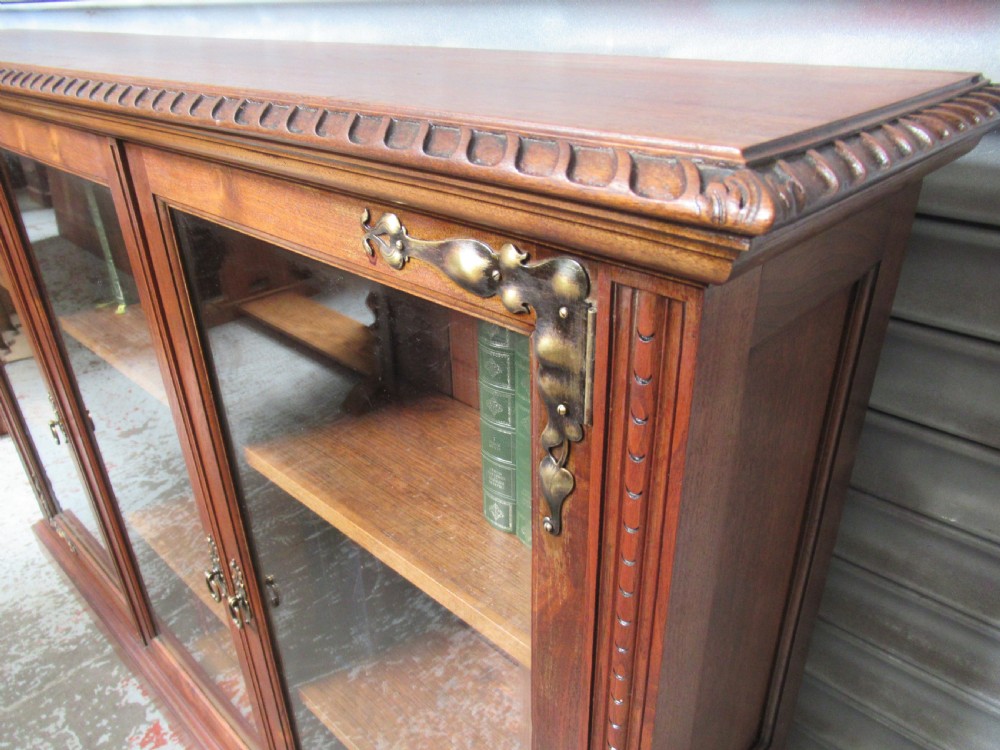  Edwardian Walnut  three door  bookcase  View VI