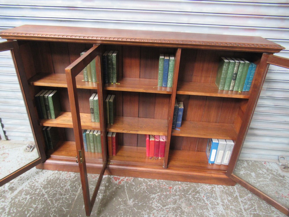  Edwardian Walnut  three door  bookcase  View VIII