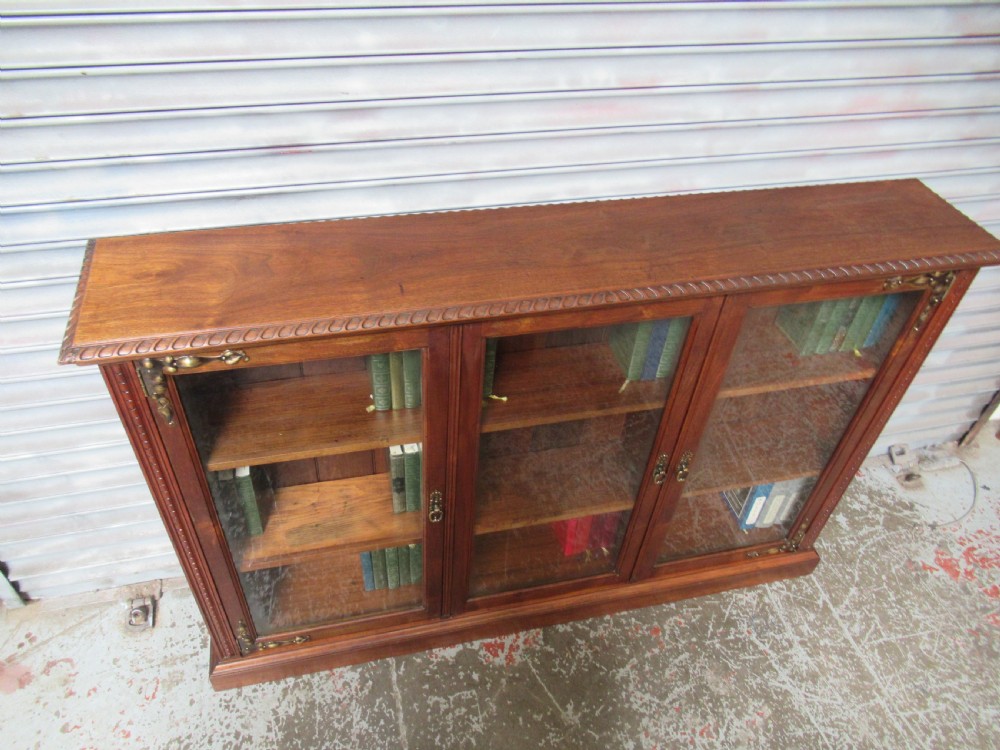  Edwardian Walnut  three door  bookcase  View XI