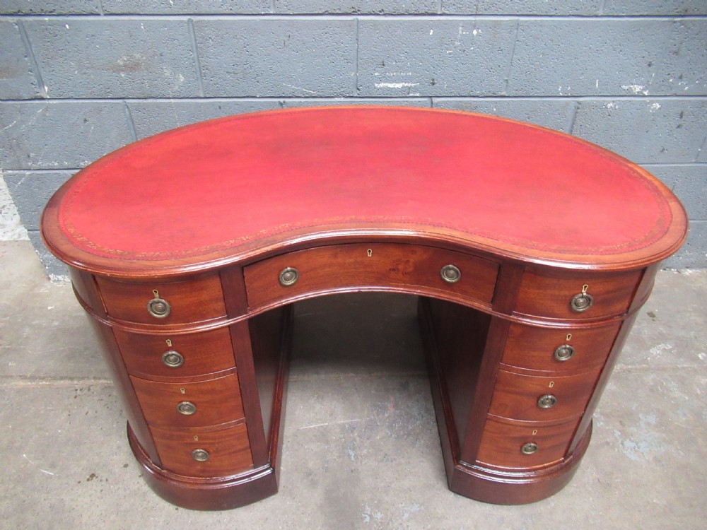 Edwardian mahogany kidney shaped knee hole desk View II
