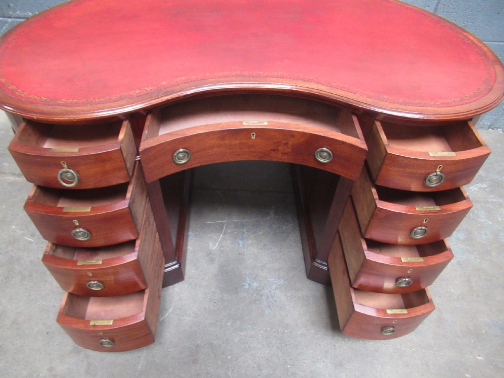 Edwardian mahogany kidney shaped knee hole desk View IX