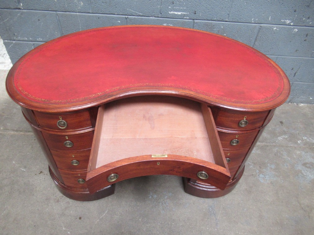 Edwardian mahogany kidney shaped knee hole desk View XI