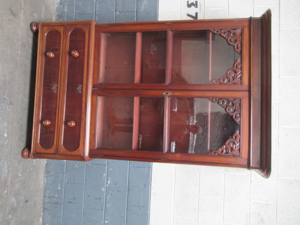 Rustic  Continental  mahogany and pine bookcase or kitchen cupboard. View II