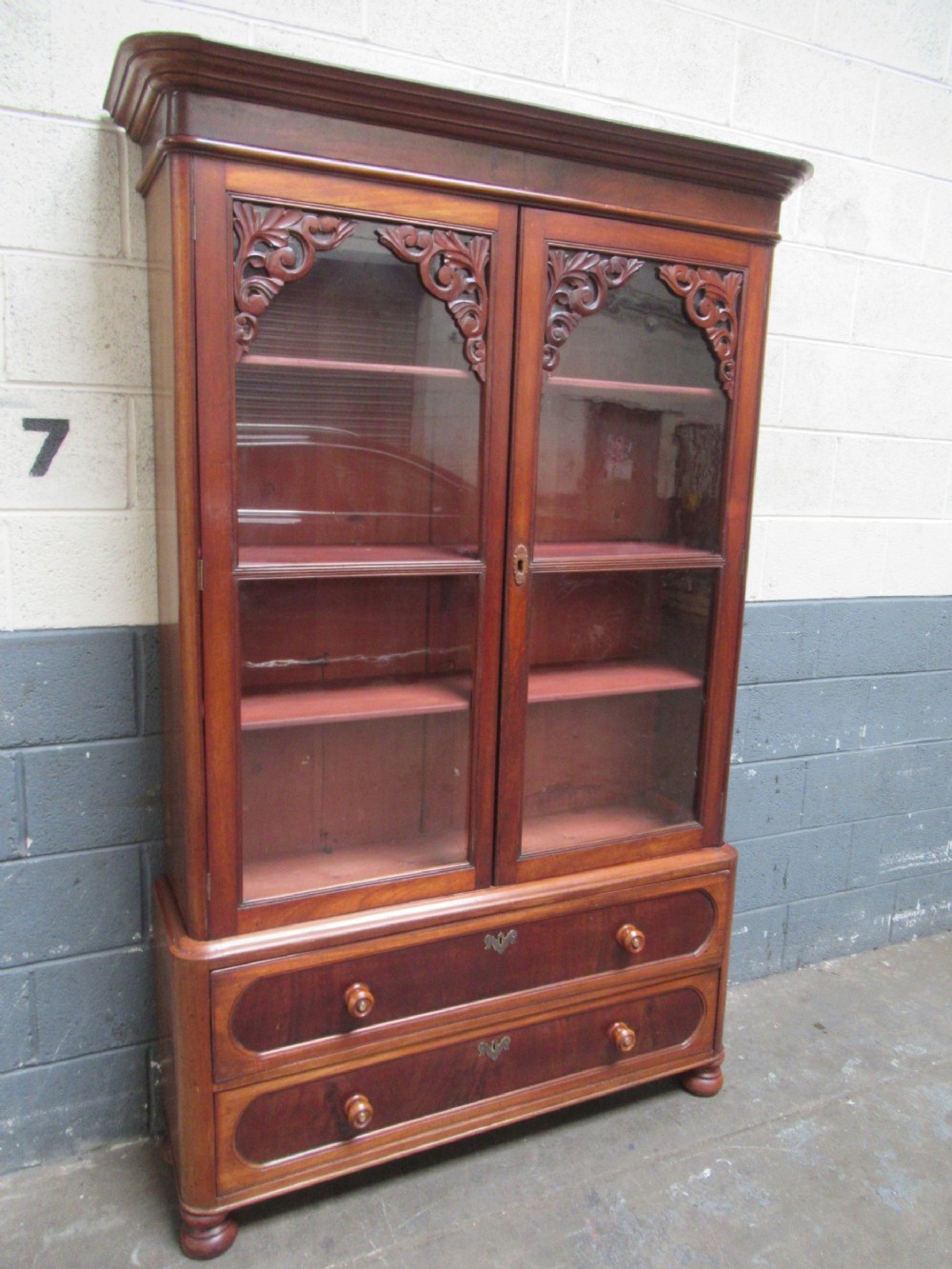 Rustic  Continental  mahogany and pine bookcase or kitchen cupboard.